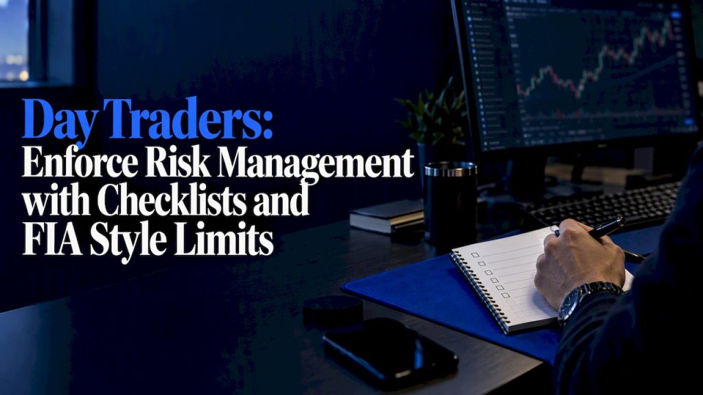 Trader reviewing a risk management checklist
