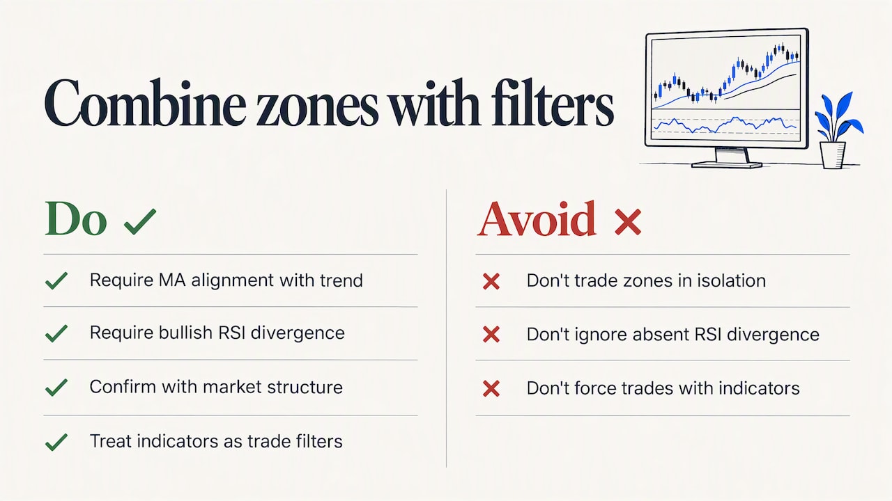 Three technical filters for evaluating trading zones